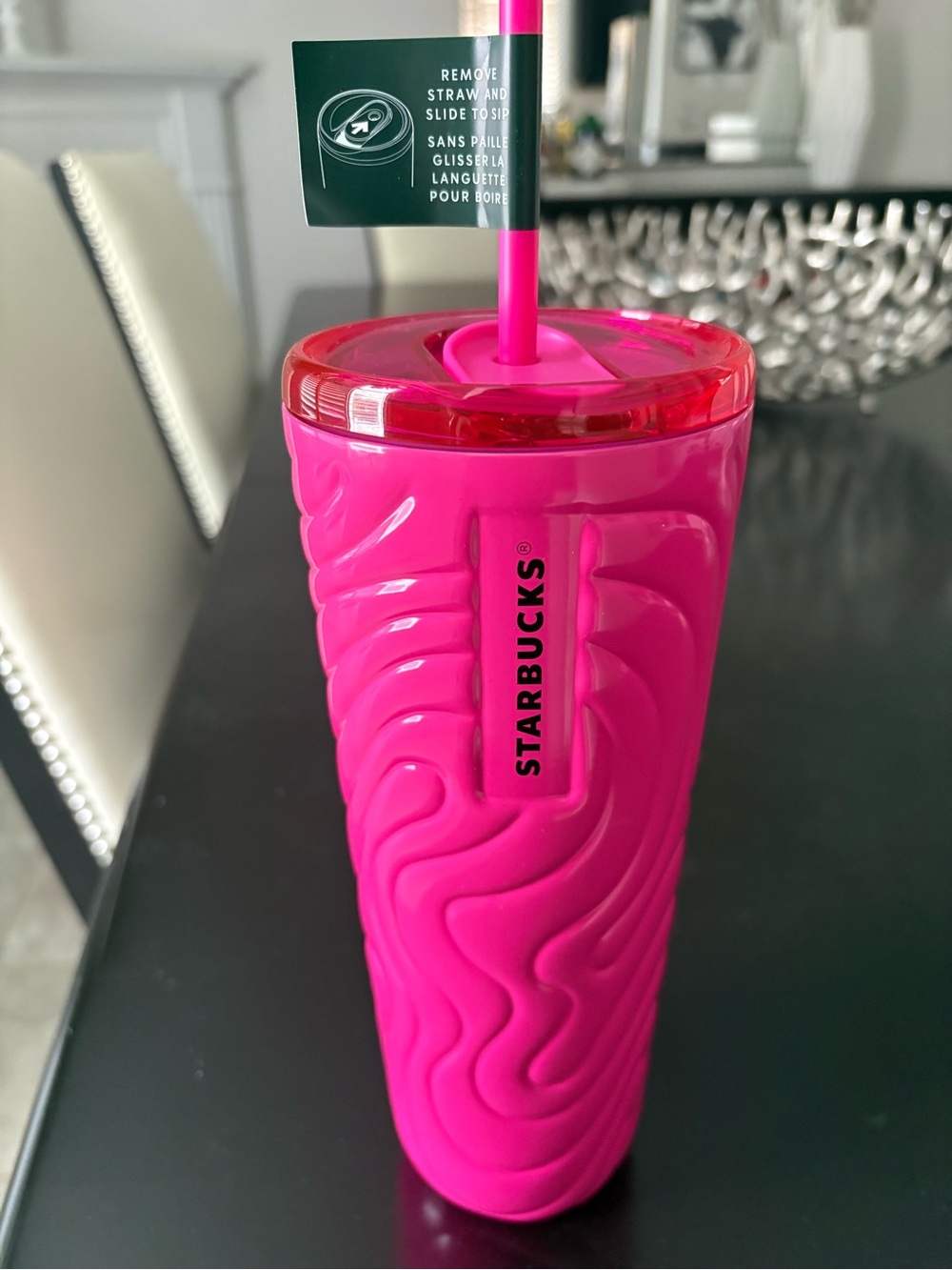 Starbucks Vibrant Pink Textured Reusable Cup with Straw